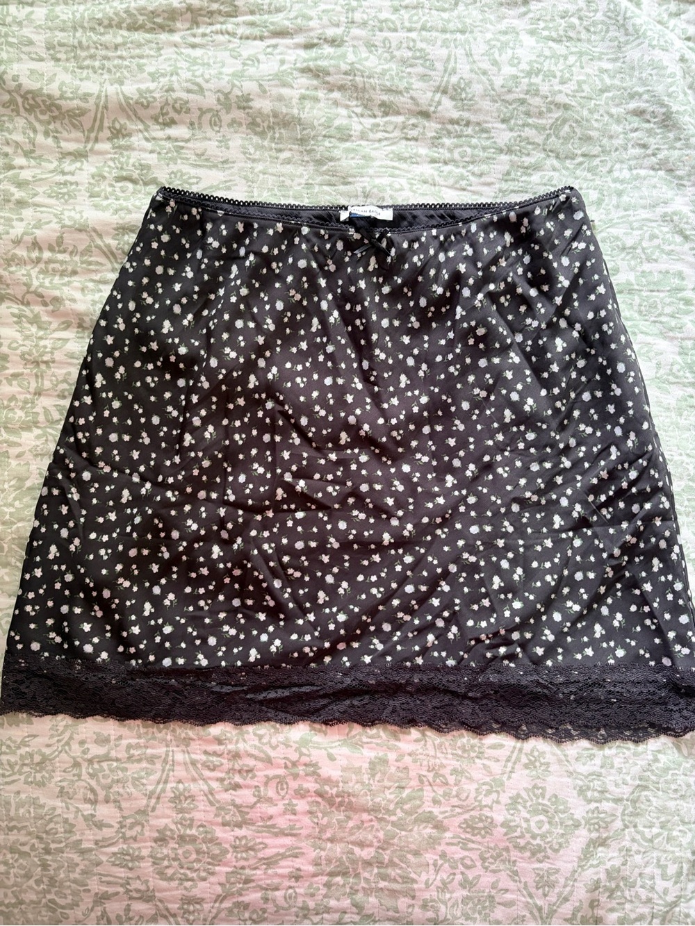 American Eagle Outfitters Black Floral Lace-Trim Slip Skirt
